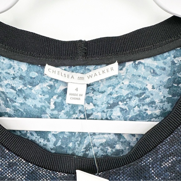 CHELSEA AND WALKER Womens Blue Stretch Silk Mesh Printed Sleeveless Tank Top - Picture 2 of 6